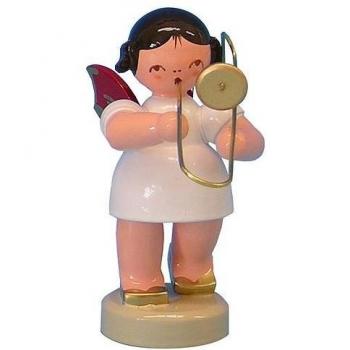 Ãngel de la Navidad alemÃ¡n con trombÃ³n - Red Wings - de pie - 6 cm / 2,3 pulgadas - AutÃ©ntico alemÃ¡n Erzgebirge Ãngeles de madera - Kunstgewerbe Uhlig