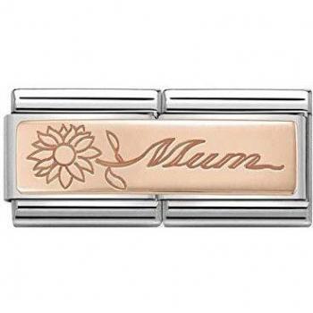 Abalorio Doble Clásico de Mujer Mamá con Flor en Oro Rosa - Nomination 430710/18