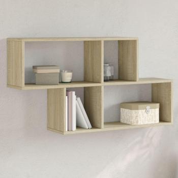 Estantería de pared madera ingeniería roble Sonoma 100x20x53 cm, color Marrón, diseño versátil para oficina, estudio y dormitorio, funcional como estantería/librería/mueble de almacenaje, incluye opción de est