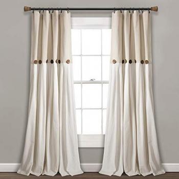 Lush Decor Linen Button Window Curtain Single Panel, 84 x 40, 84x 40
