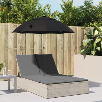 Tumbona doble de ratán sintético con cojines y sombrilla en color negro, marrón y gris - Ideal para jardín, playa, piscina y terraza