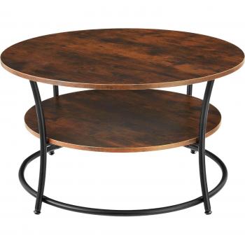 Mesa de Café Redonda Cromford - Industrial Oscuro, Madera Aglomerada con Melamina y Estructura de Acero Resistente