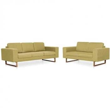 vidaXL Conjunto Sofá 2 y 3 Plazas 2 Piezas Tapizado Tela Estructura Patas Madera Diseño Moderno Cojín Asiento Respaldo Set Sillones Sala Salón Verde