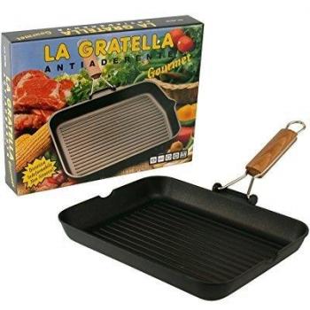 Bistecchiera Antiaderente de Aluminio 36x26 cm con Manico Plegable y Revestimiento Teflón para Cocción Sin Grasas