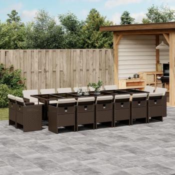17-Piece Brown Poly Rattan Garden Dining Set with Cushions