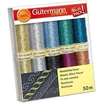 Gutermann Juego de Hilos de Coser: Hilo de Efecto metálico, Colores Variados, 10 x 50m, 500