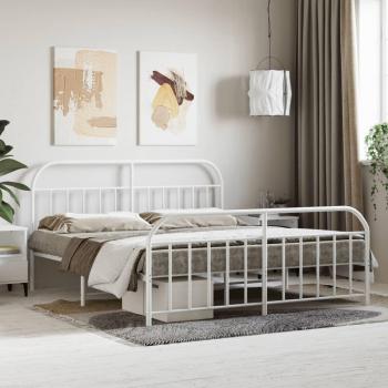Cama metal blanca con cabecero y estribo, 180x200 cm