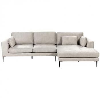Sofá Esquinero Izquierdo en Forma de L Tapizado en Terciopelo Gris Claro con Asiento Acolchado y Cuscines Scatter