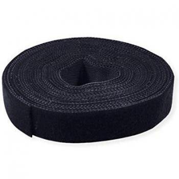 VALUE Cinta de Gancho y Bucle en Rollo, 10 mm, Negra, 25 m