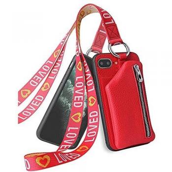 hongping Carcasa de Cartera de Cuero con para iPhone 7 Plus/iPhone 8 Plus- Funda Colgante para movil Carcasa- Colgar movil Cuello Funda con Correa Colgante con Cordon para Llevar en el Cuello