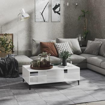 Mesa de centro aglomerado blanco brillante 103,5x60x35 cm Madera multicapa pulido
