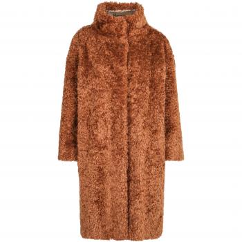 Herno Women's Teddy Long Coat, Faux Fur & Shearling Jacket, Brown, Size 42