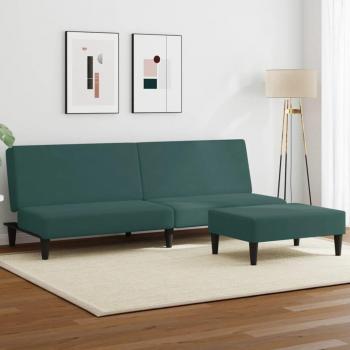 Dark Green Velvet 2-Seater Sofa Bed with Footstool