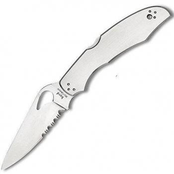 Byrd by Spyderco Cara Cara 2 Folding Knife, 95 mm, Stainless Steel Partially Serrated Blade, Stainless Steel Handle, BY03PS2