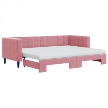 Sofá cama nido extraíble con colchón de terciopelo rosa 80x200 cm