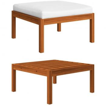Reposapiés de jardín con cojín de madera maciza de acacia