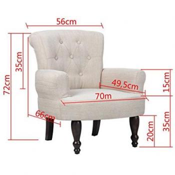 2 piezas Silla francés Sillón Sofá con apoyabrazos Crema