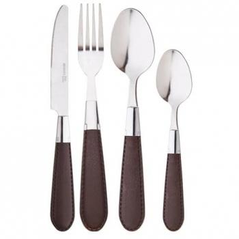 Set 24PC Cubertería Acero Inoxidable Brinny Brown - Elegante Mango Marrón - Alta Calidad y Diseño Sofisticado