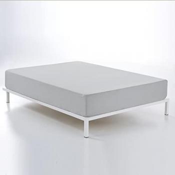 Sábana Bajera Ajustable 100% Algodón Gris Siberia para Cama de 180 cm - Colchones de hasta 30 cm de Alto - Con Elásticos y 144 Hilos