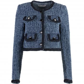 Self-Portrait Women's Distressed Denim Jacket in Blue | Size 12 | PF24826JBL