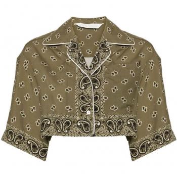 Palm Angels Women's Paisley Print Cropped Shirt in Green | Size 40 | PWGG003S24FAB004