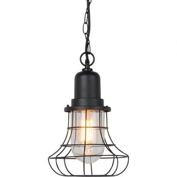 Lámpara colgante rústica negra IP44 Moreno, aluminio/vidrio, adecuada para LED, max. 1 x 60W