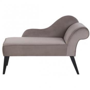 Chaise Longue de Terciopelo Gris Pardo con Patas de Madera Oscura Versión Derecha Biarritz