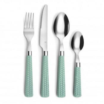 Amefa Paille 24-Piece Stainless Steel Cutlery Set with Woven Water Green Handle, 25cm-2mm Thickness, Two-Tone Shine, Easy to Clean, Eco-Friendly, Non-Toxic Material, Hygienic