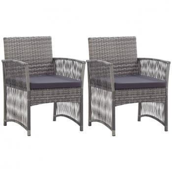 Anthracite Poly Rattan Garden Armchairs with Cushions - Set of 2