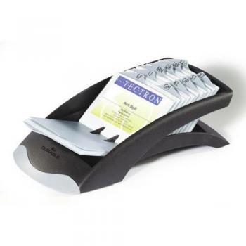 DURABLE VISIFIX Desk Tarjetero Negro Plástico 72x104mm Capacidad 200 Tarjetas con 100 Fundas y Separador Azul