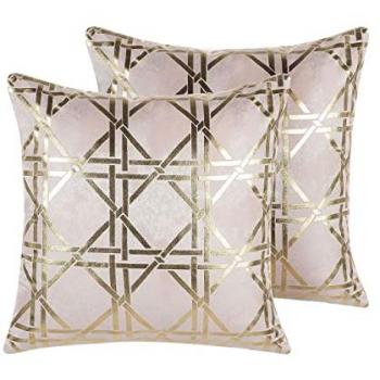 Set de 2 Cojines Decorativos Geométricos Rosa y Dorado 45 x 45 cm con Estampado de Diamante