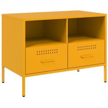 Mueble TV Acero Laminado en Frío Amarillo Mostaza 68x39x50,5 cm, Soporte de TV, Aparador de TV, Mueble Bajo, Banco de TV, Mueble de Metal