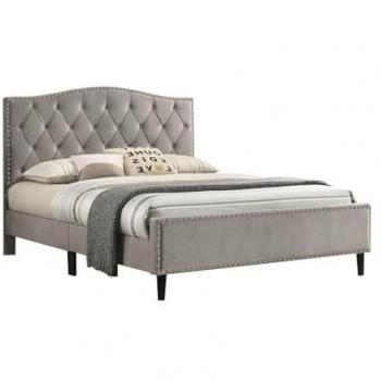 Cama de Matrimonio Jessy 150cm en Terciopelo Gris con Colchón Viscoelástico de 23 cm