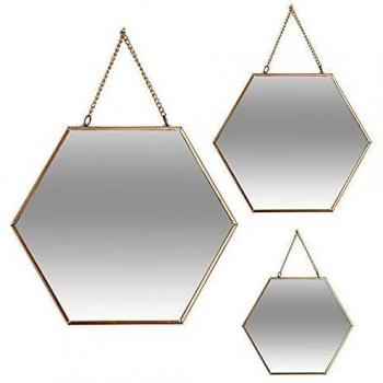 ATMOSPHERA CREATEUR D'INTERIEUR Set 3 Espejos Oro HEXAGONALES 19,8X17,5CM/25X22,5CM/29,5X26CM, Dorado, S : L. 20 x l. 0,3 x H. 20 cm Unisex Adulto
