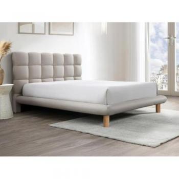 Cama FUDALI con cabecero acolchado 180 x 200 cm - Tela Beige