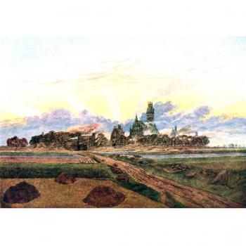 Neubrandenburg in Flames por Caspar David Friedrich. 100% pintado a mano óleo sobre lienzo. Reproducción de alta calidad. Envío gratuito