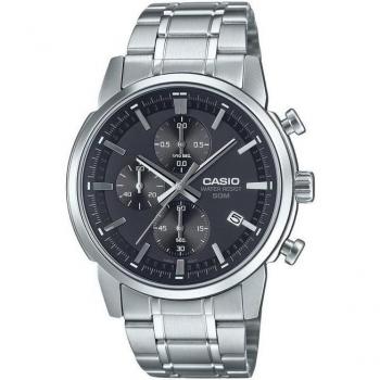 Reloj de pulsera Casio Standard Analog Chronograph Stainless Steel Black Dial Quartz MTP-E510D-1A1V para Hombre con correa de acero inoxidable color gris plata, dial negro y mecanismo de cuarzo