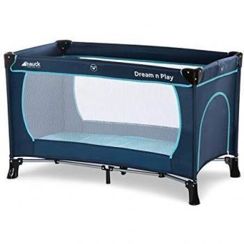 Hauck Cuna de Viaje Dream'N Play Plus- Cuna de viaje plegable / para Bebes y Niños de Nacimiento hasta 15 kg / 120 x 60 cm / Entrada Lateral / Plegable / Compacta / Bolsa de Transporte / Azul
