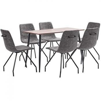 vidaXL Juego de Comedor 7 Piezas de Cuero Sintético Mobiliario Interior Casa Hogar Robusto Duradero Resistente Funcional Práctico Útil Marrón Oscuro