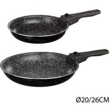 Set de 2 sartenes de aluminio con revestimiento de piedra y mango extraíble - Diámetros 20/26 cm