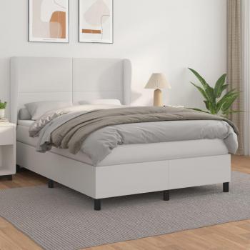 Cama box spring de muelles con colchón blanco 140x190 cm en cuero sintético