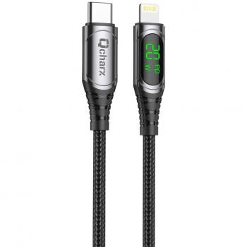 Cable Qcharx Mallorca Tipo C a Lightning 3A 20W - 1m - Aleación Aluminio Negro Tela Digital Display
