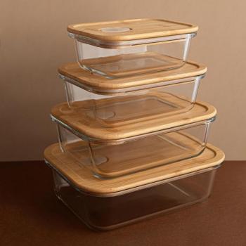 Bidasoa Recipiente Rectangular Vidrio con Tapa de Bambú