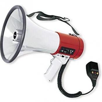 Megáfono - Fonestar MF-600SGU, 25W, Sirena, USB, Grabadora, Blanco y Rojo