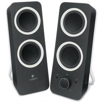 Altavoces Estéreo Logitech Z200 2.0, 10 Vatios, Sonido Detallado con Graves Ajustables, Conexión para Dos Dispositivos y Entrada de Audio 3.5 mm, Controles Sencillos, Compatible con TV/PC/Móvil/Tablet - Color Negro