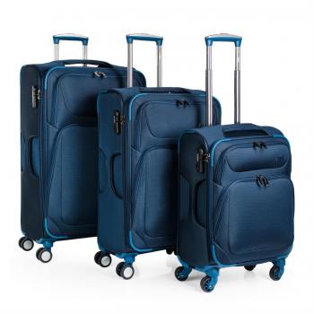 JASLEN - 51900 Juego Set 3 Maletas Trolley 50/60 / 70 cm poliéster EVA. Semirígidas, Resistentes y Ligeras. Mango telescópico, 2 Asas 4 Ruedas Dobles. Candado Integrado. Pequeña Low Cost, Color Azul