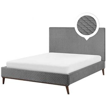 Cama Matrimonial Acolchada de Terciopelo Gris Claro con Estructura de Madera Oscura 140 x 200 cm Bayonne