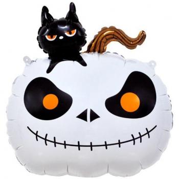 Globo Foil Calabaza con gato y base de 56x65 cm