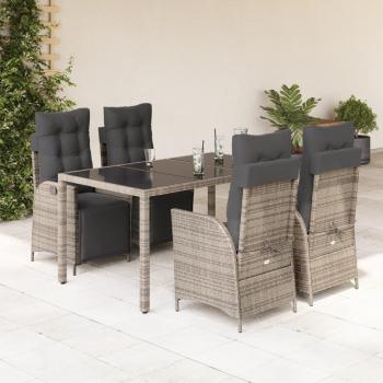 5 Piece Grey Poly Rattan Garden Dining Set with Cushions