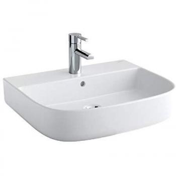 Lavabo con rebosadero y juego de fijación, colección Mid, 55 x 45 x 14,7 centímetros, color blanco